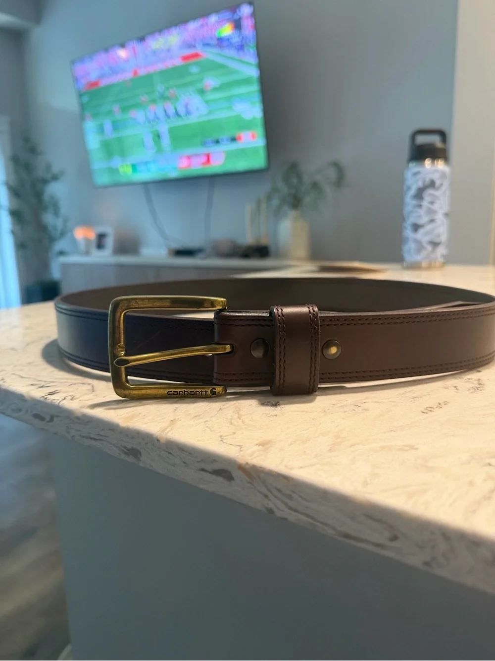 Carhartt Brown Leather Men's Belt with Brass Buckle